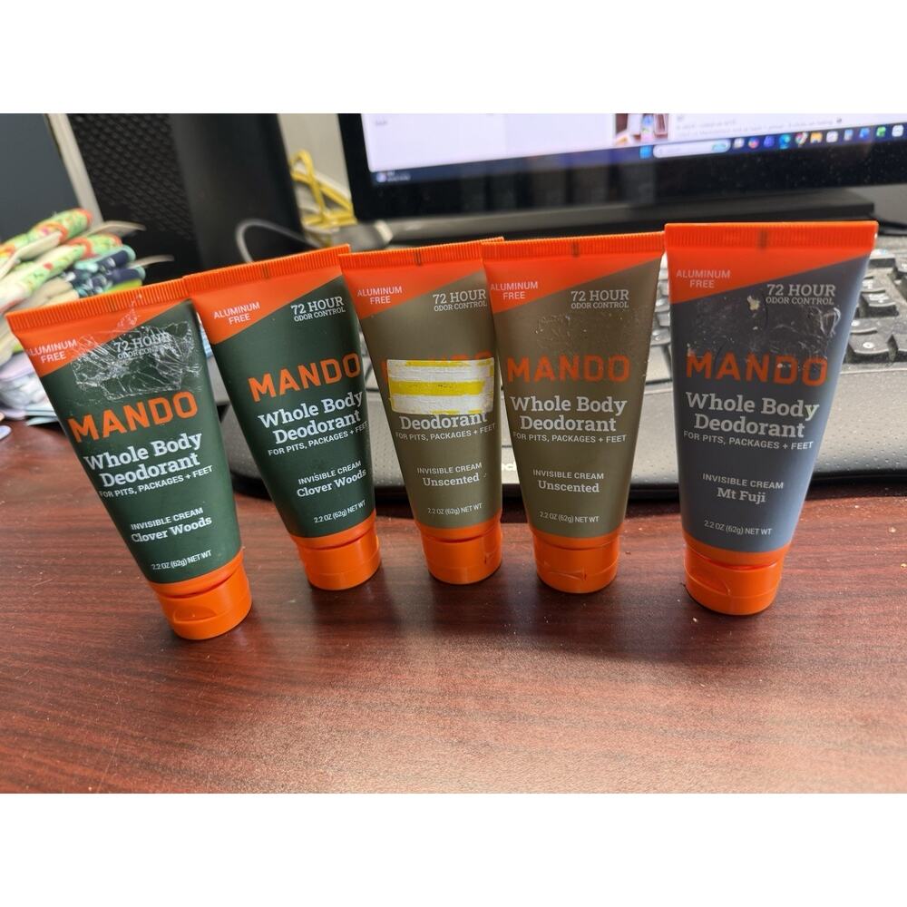 5 Pk Mando Whole Body Deodorant Invisible Cream Unscented Clover Woods Mt Fuji